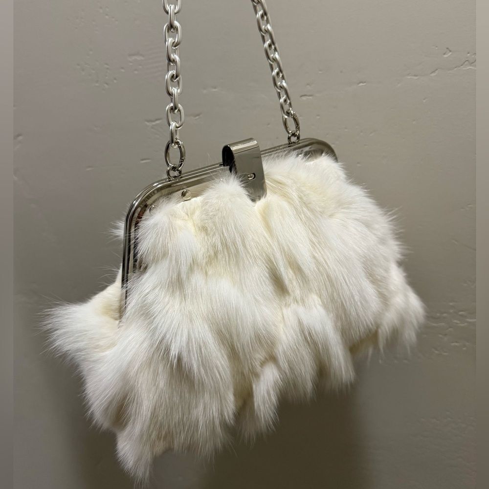 Unique Real Fox Fur Handmade Rivet Metal Frame Push Lock Shoulder Bag/Crossbody - Picture 6 of 16